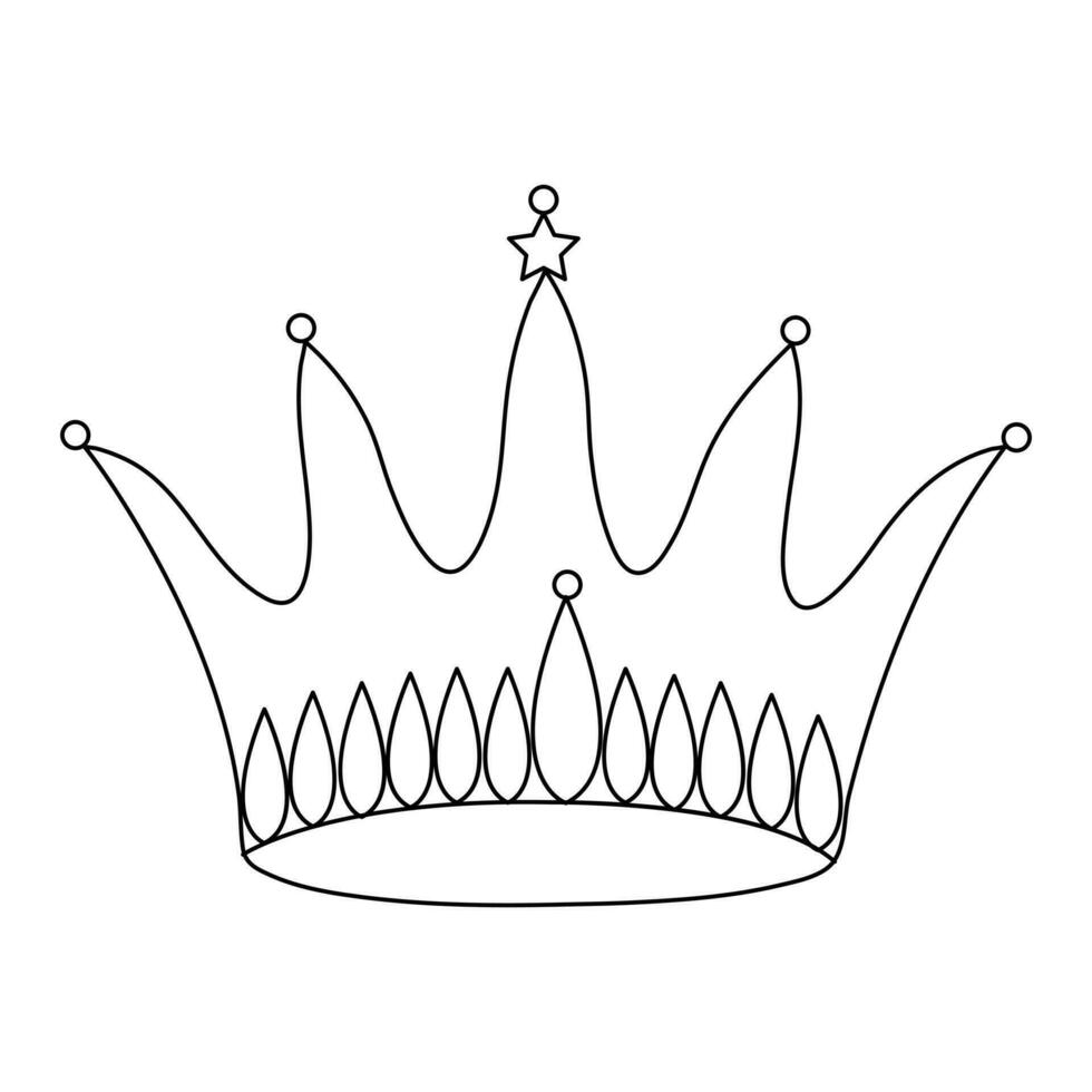 Crown continuous single line art drawing and outline vector hand drawn illustration