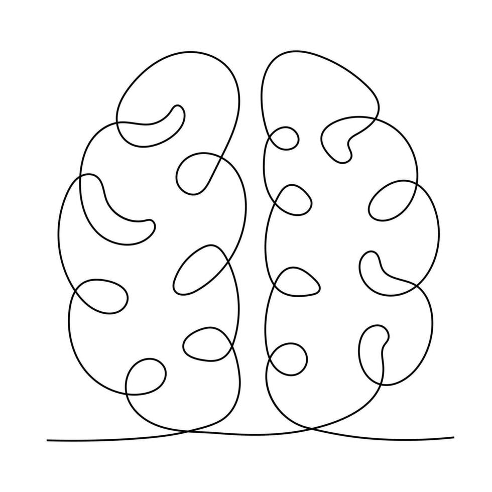 Human brain continuous one line drawing of art vector illustration and intelligence outline concept
