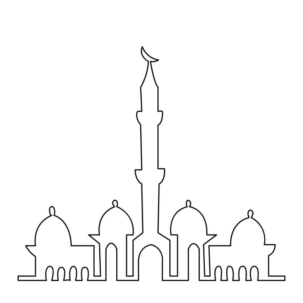 Continuous one line hand drawing of mosque simple illustration design and outline vector Islamic icon