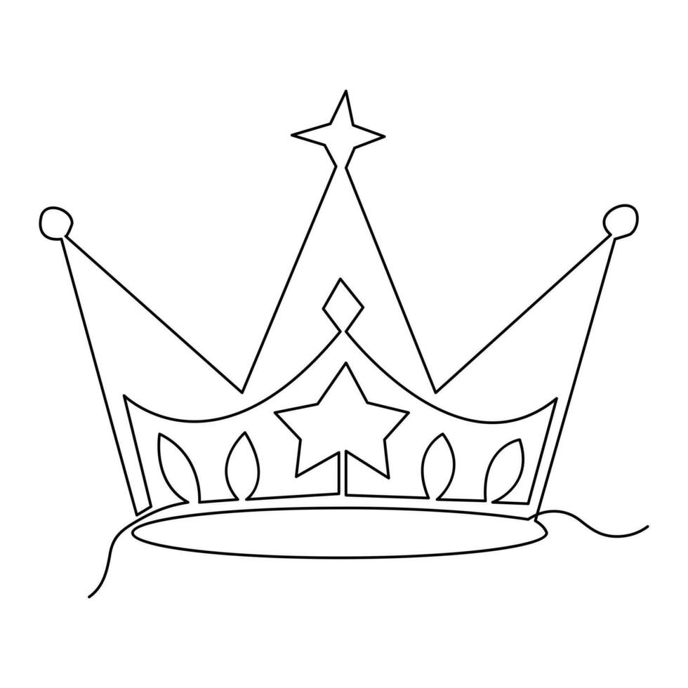 Continuous crown one line hand drawing and outline vector illustration minimalism style