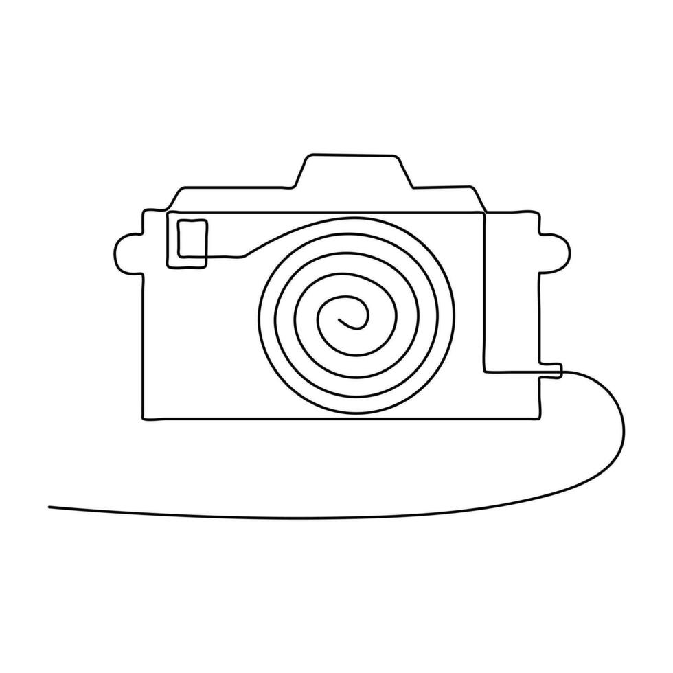 Continuous camera one line art drawing of sketch and outline vector illustration minimalism