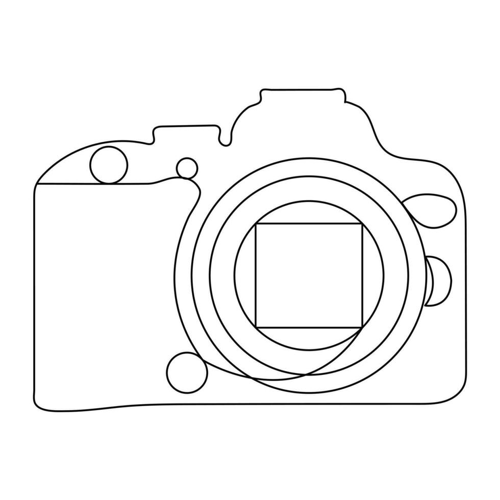 Classic camera of continuous single line art drawing style and outline vector illustration