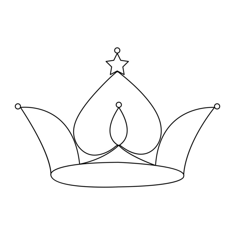 Crown continuous single line art drawing and outline vector hand drawn illustration