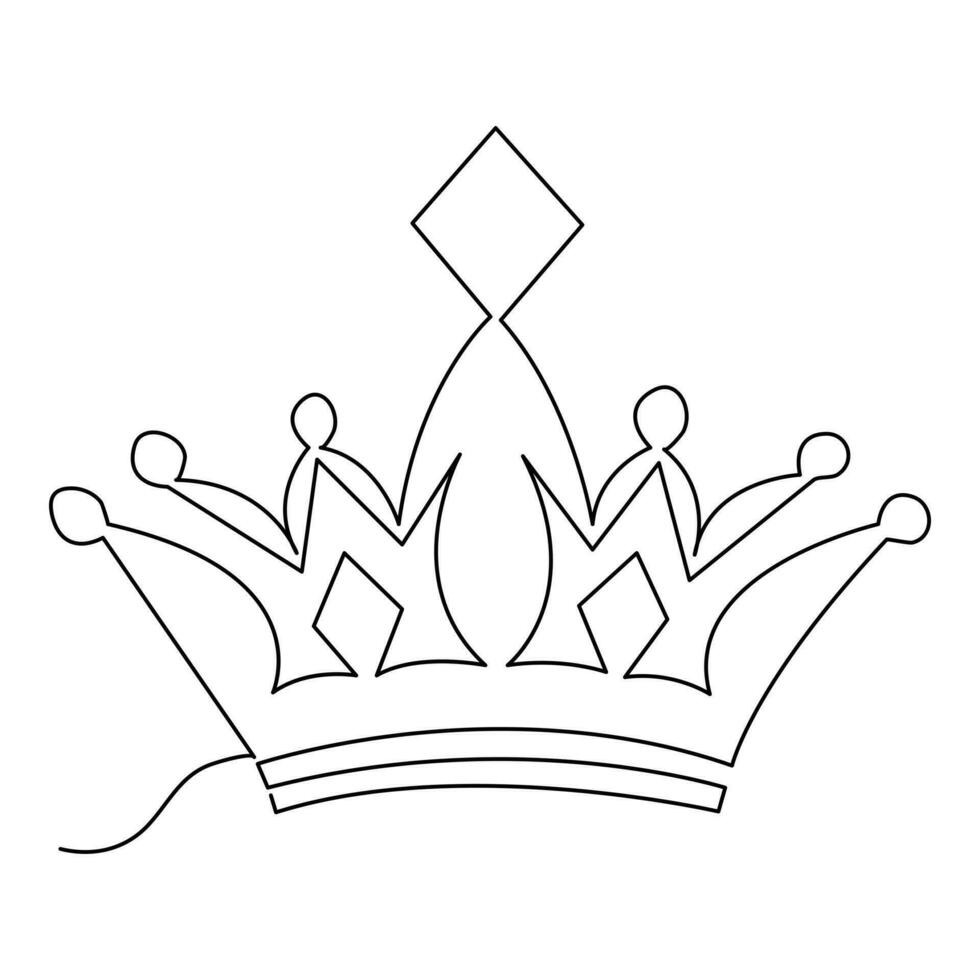 Continuous crown one line hand drawing and outline vector illustration minimalism style