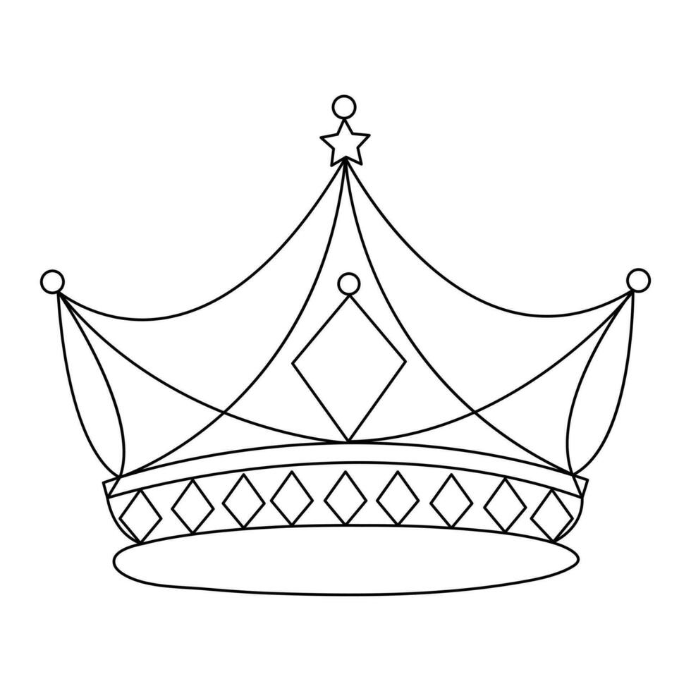 Crown continuous single line art drawing and outline vector hand drawn illustration