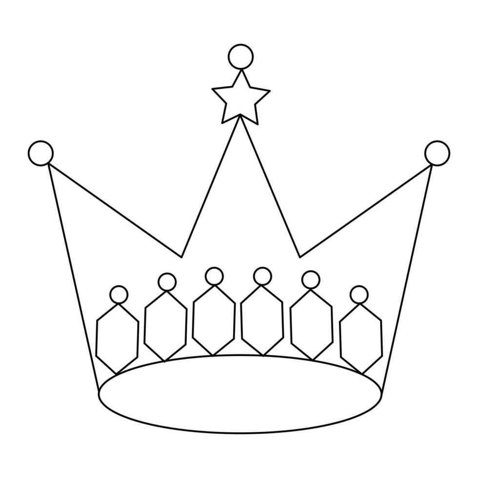 Crown continuous single line art drawing and outline vector hand drawn illustration