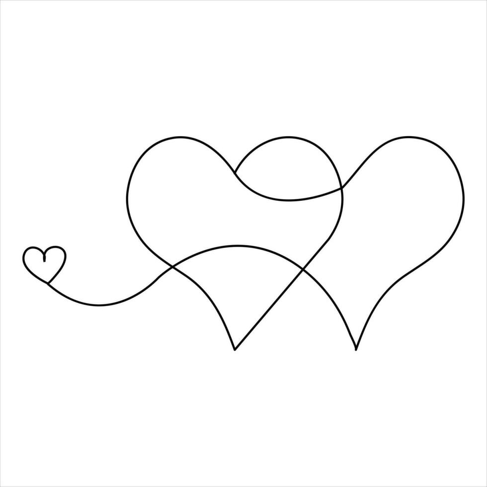 Continuous one line art drawing heart shape vector illustration of minimalist outline love concept