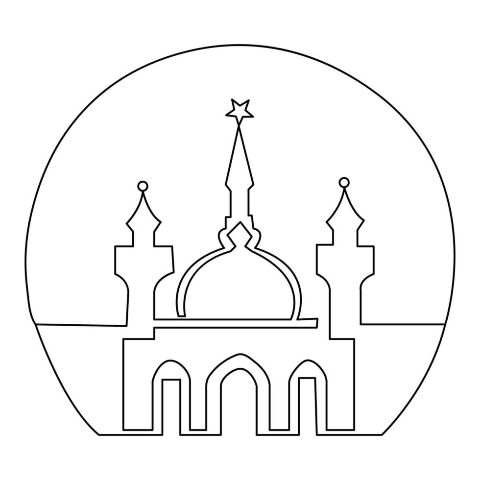 Continuous one line hand drawing of mosque simple illustration design and outline vector Islamic icon