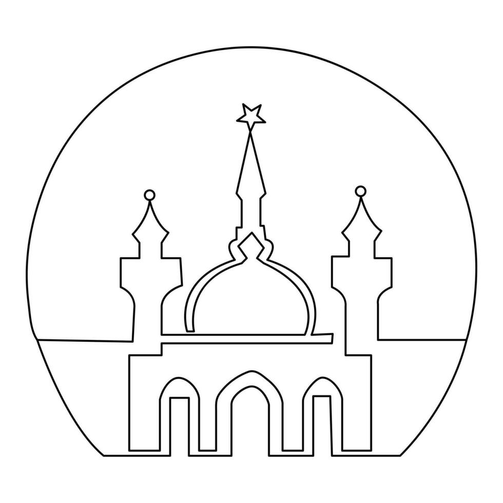 continuo uno línea mano dibujo de mezquita sencillo ilustración diseño y contorno vector islámico icono