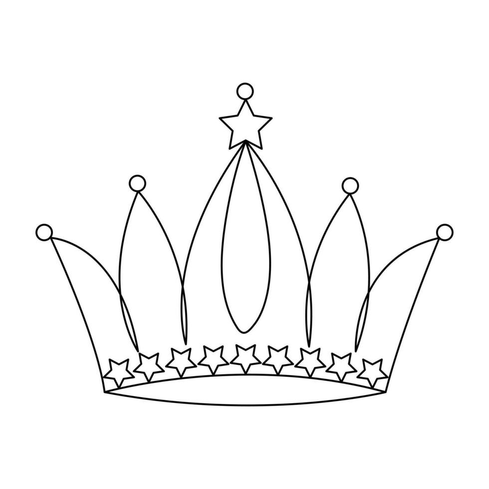 Crown continuous single line art drawing and outline vector hand drawn illustration