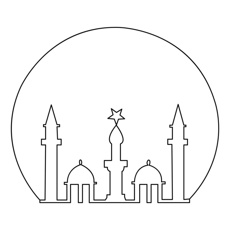Continuous one line hand drawing of mosque simple illustration design and outline vector Islamic icon