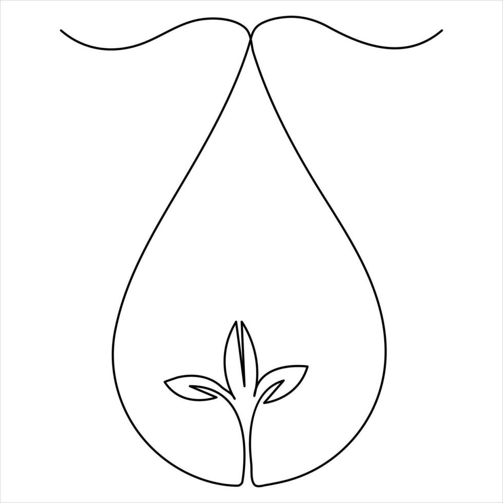Continuous one line art drawing water droplets on hands, world water day concept outline vector illustration