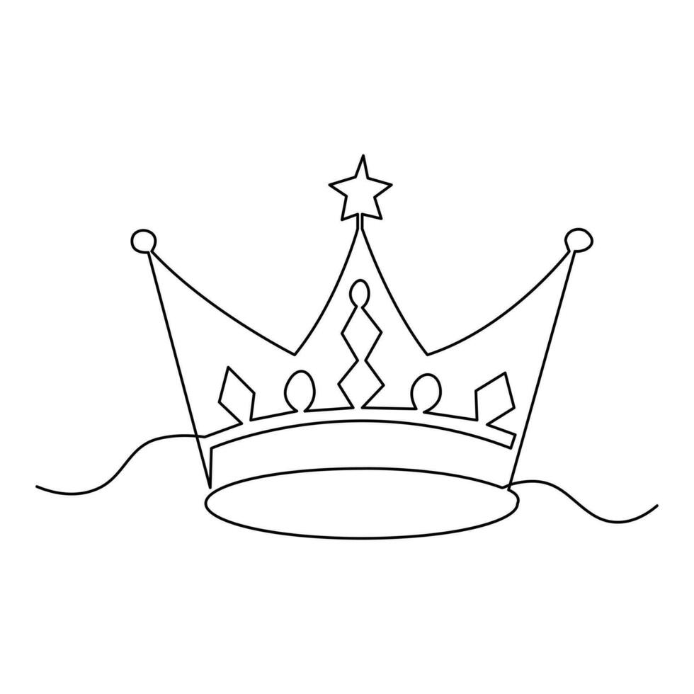 Continuous crown one line hand drawing and outline vector illustration minimalism style