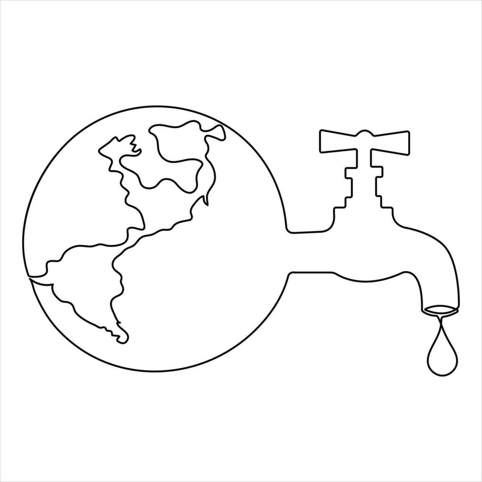 Continuous one line art drawing water droplets on hands, world water day concept outline vector illustration
