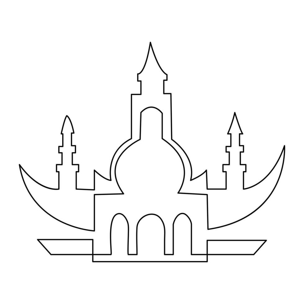 Continuous one line hand drawing of mosque simple illustration design and outline vector Islamic icon