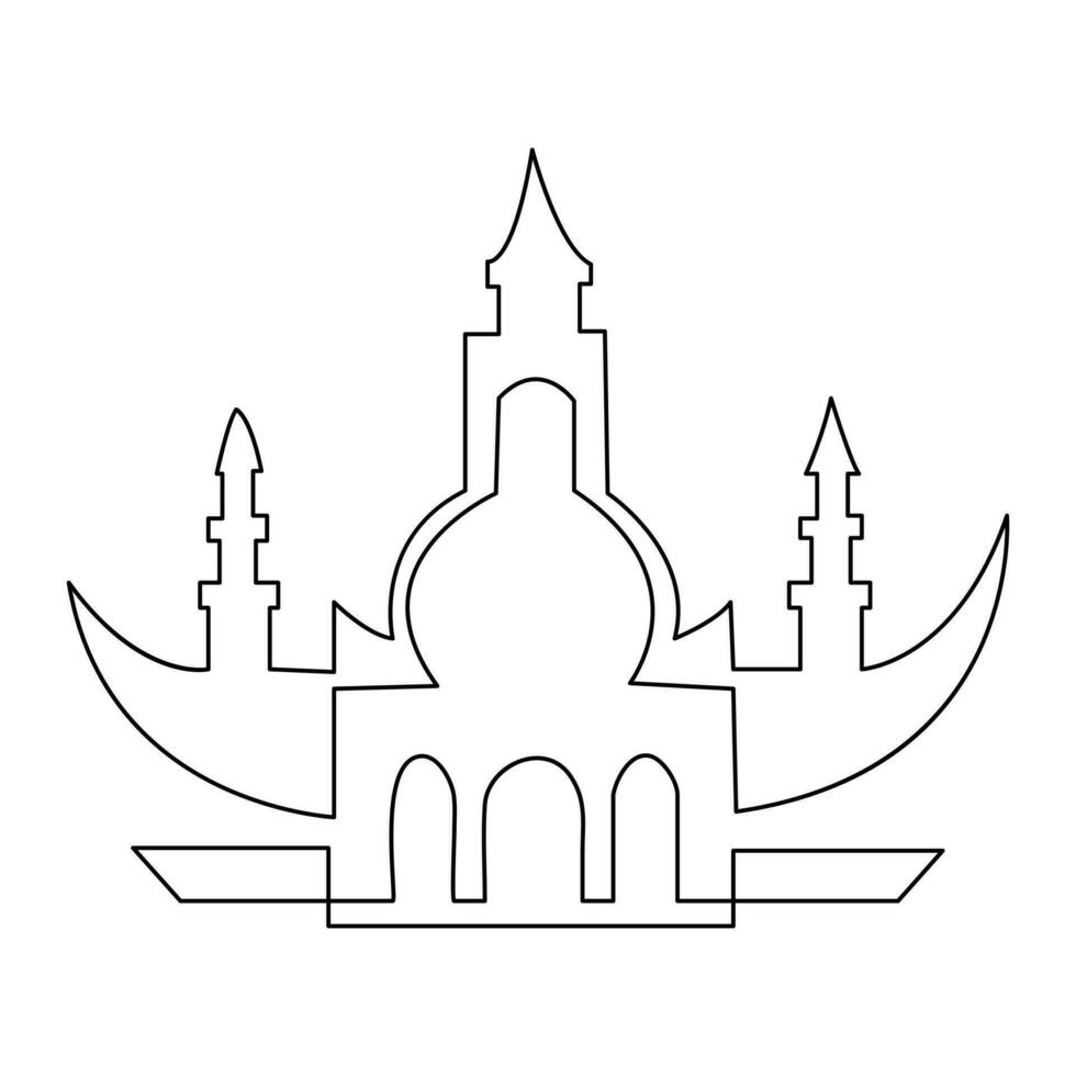 continuo uno línea mano dibujo de mezquita sencillo ilustración diseño y contorno vector islámico icono