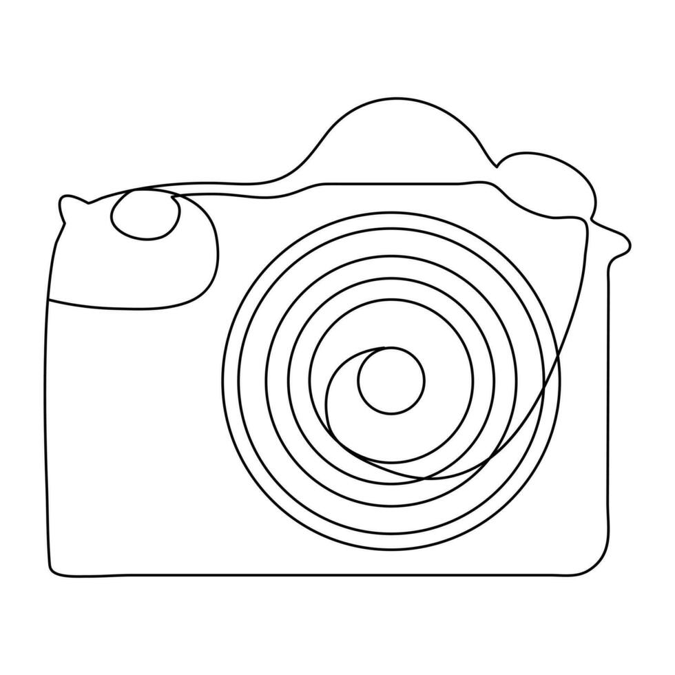 Classic camera of continuous single line art drawing style and outline vector illustration