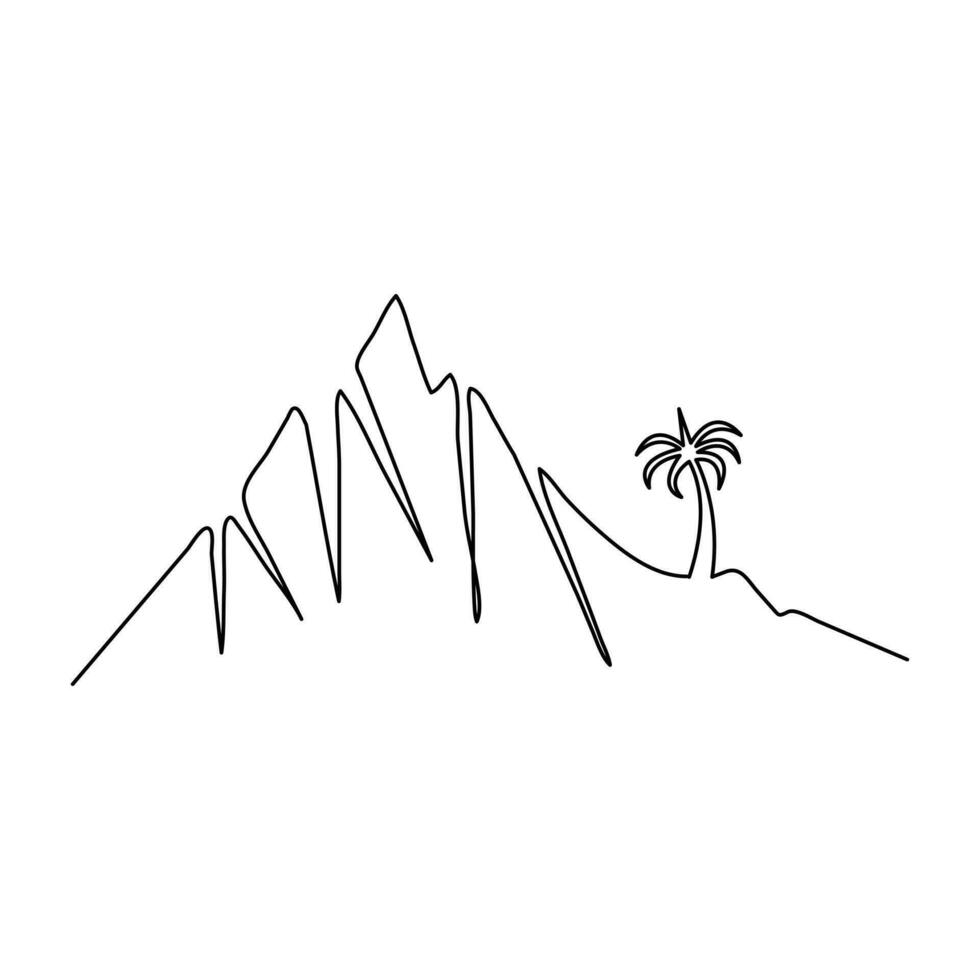 Continuous single line hand draw of high mountain sketch and outline vector illustration design