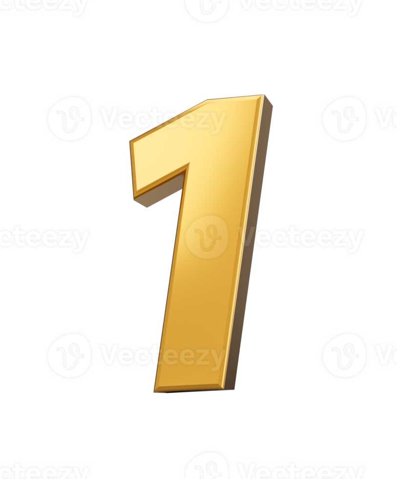 Gold number 1 One. shiny 3d number 1 made of gold 3d illustration png