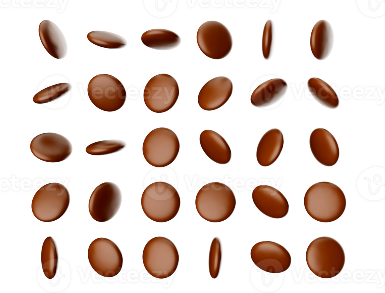 Set of Brown buttons or candies Dark chocolate  3d illustration png