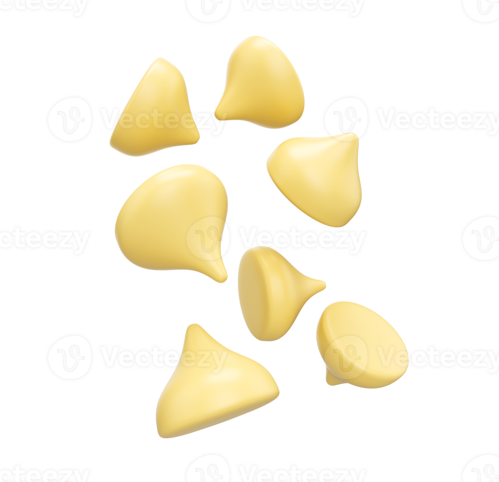 Falling down milk and white chocolate chips. 3d illustration. png