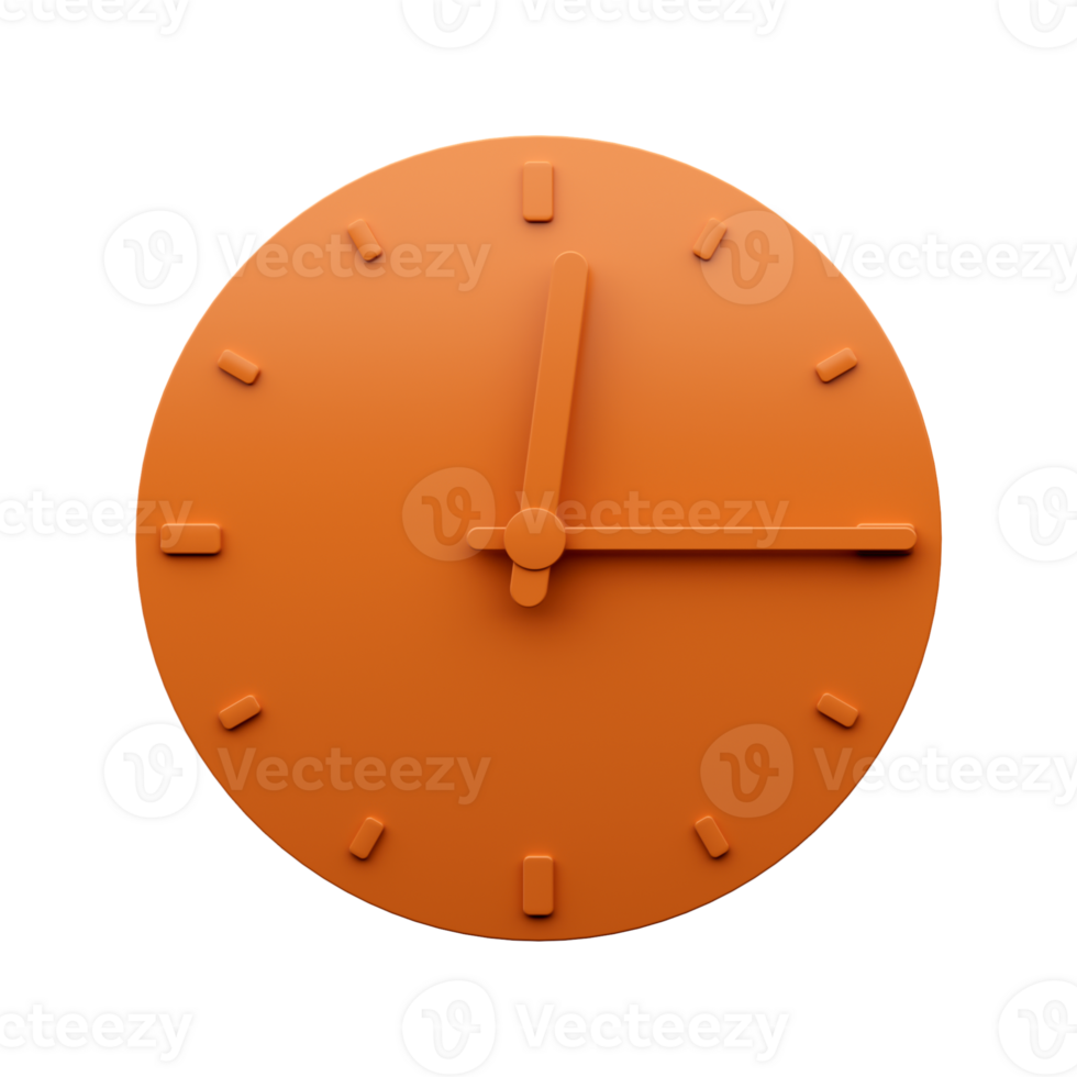 Minimal Orange clock Twelve fifteen o'clock abstract Minimalist wall