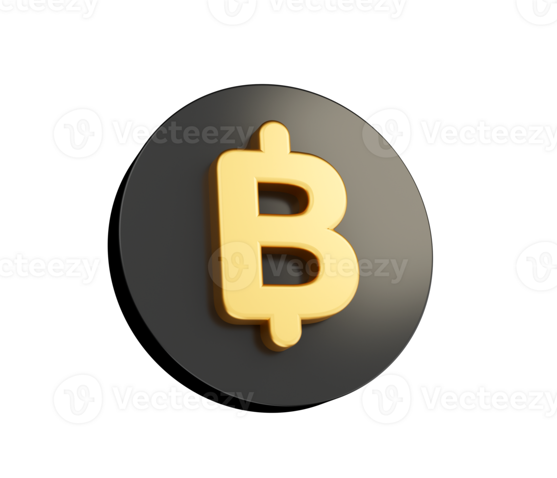 3d Golden Thailand Baht Symbol With Rounded Black Icon, 3d illustration png