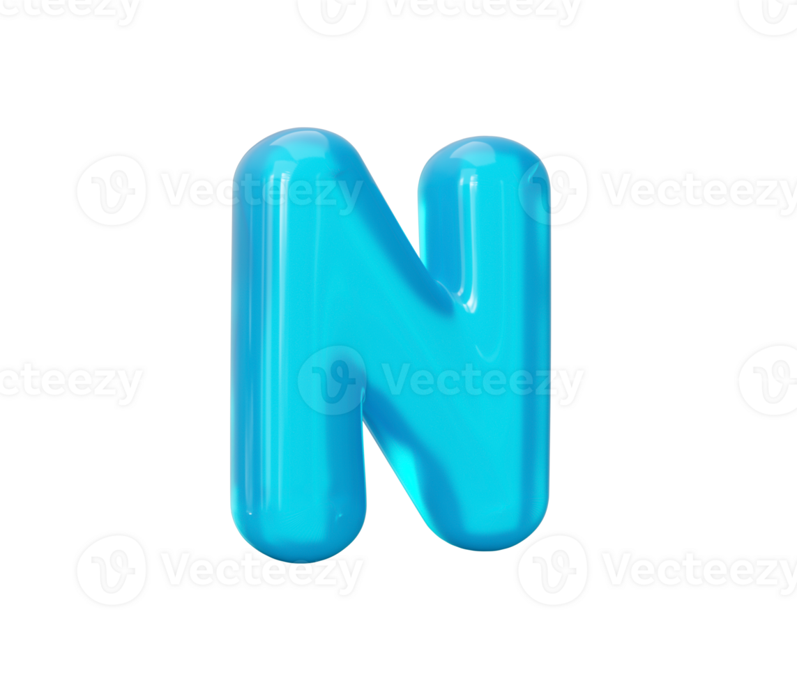 Aqua Blue jelly N letter - 3d illustration png