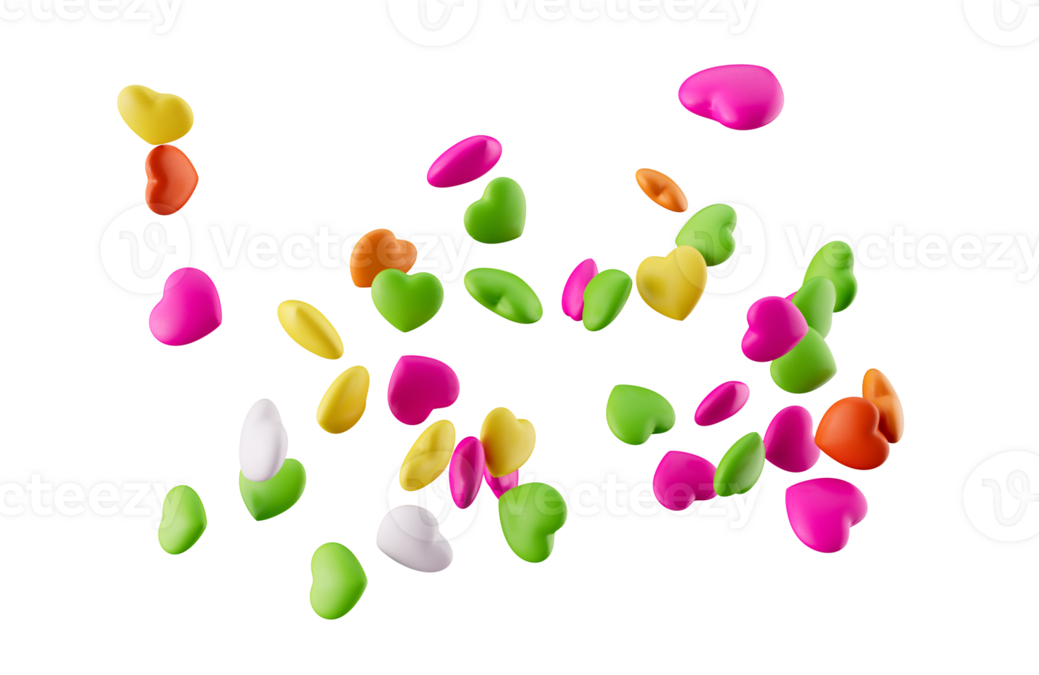 Heart Shape Rainbow colored candy Flying falling 3d illustration png