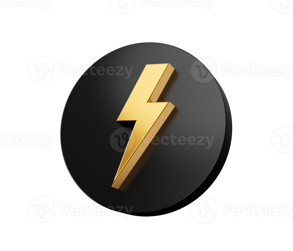 Thunderbolt Logo Design in a Black Circle 3d illustration png