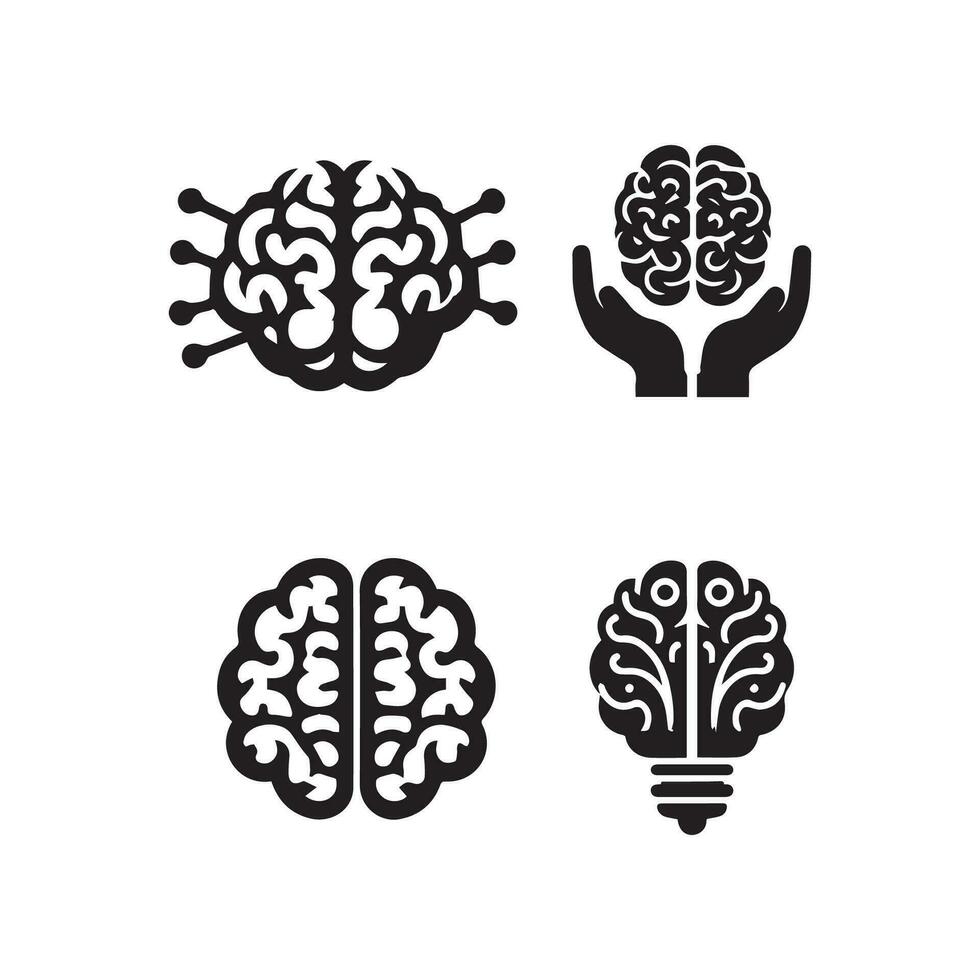 Brain Logo silhouette design vector template. Brainstorm think idea Logotype concept icon.
