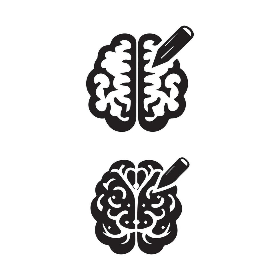Brain Logo silhouette design vector template. Brainstorm think idea Logotype concept icon.