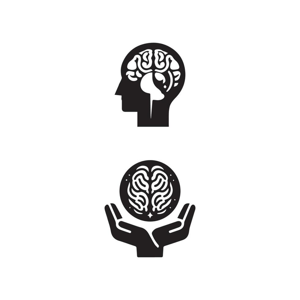 Brain Logo silhouette design vector template. Brainstorm think idea Logotype concept icon.