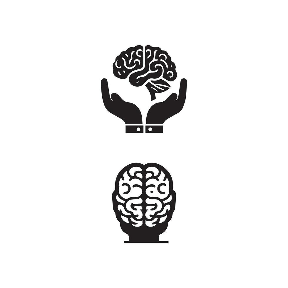 Brain Logo silhouette design vector template. Brainstorm think idea Logotype concept icon.