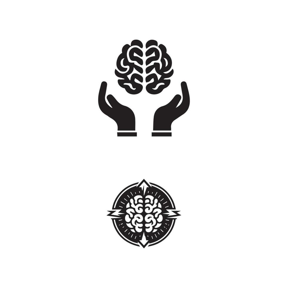 Brain Logo silhouette design vector template. Brainstorm think idea Logotype concept icon.