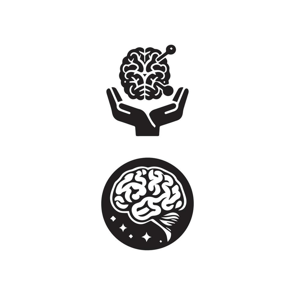 Brain Logo silhouette design vector template. Brainstorm think idea Logotype concept icon.