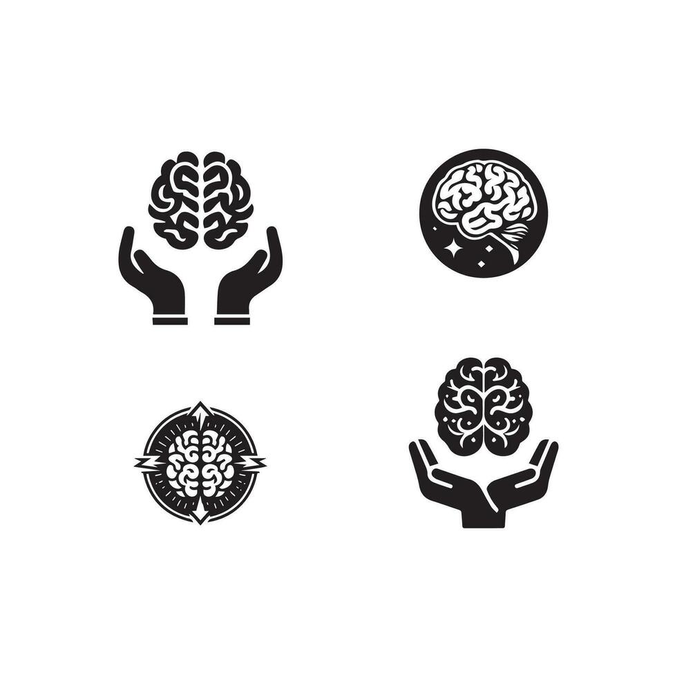 Brain Logo silhouette design vector template. Brainstorm think idea Logotype concept icon.