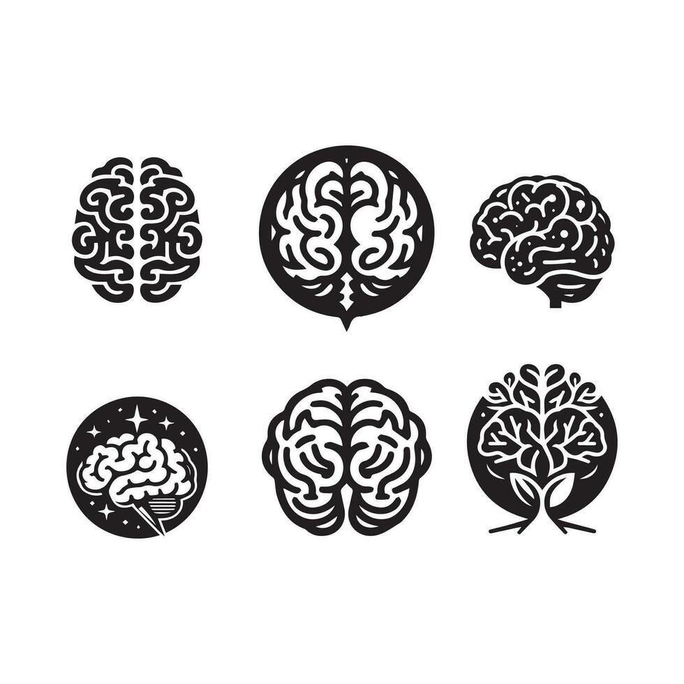 Brain Logo silhouette design vector template. Brainstorm think idea Logotype concept icon.
