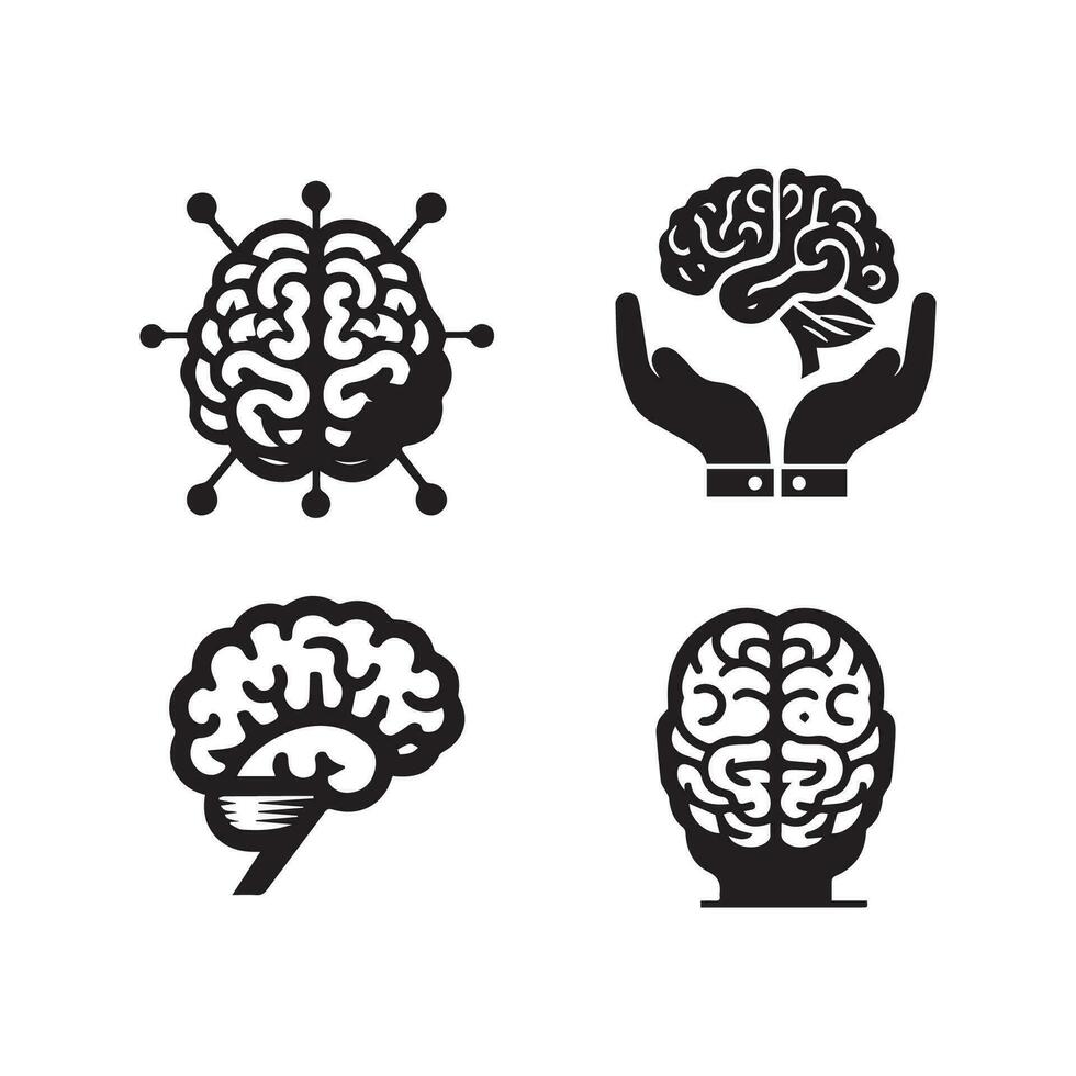 Brain Logo silhouette design vector template. Brainstorm think idea Logotype concept icon.