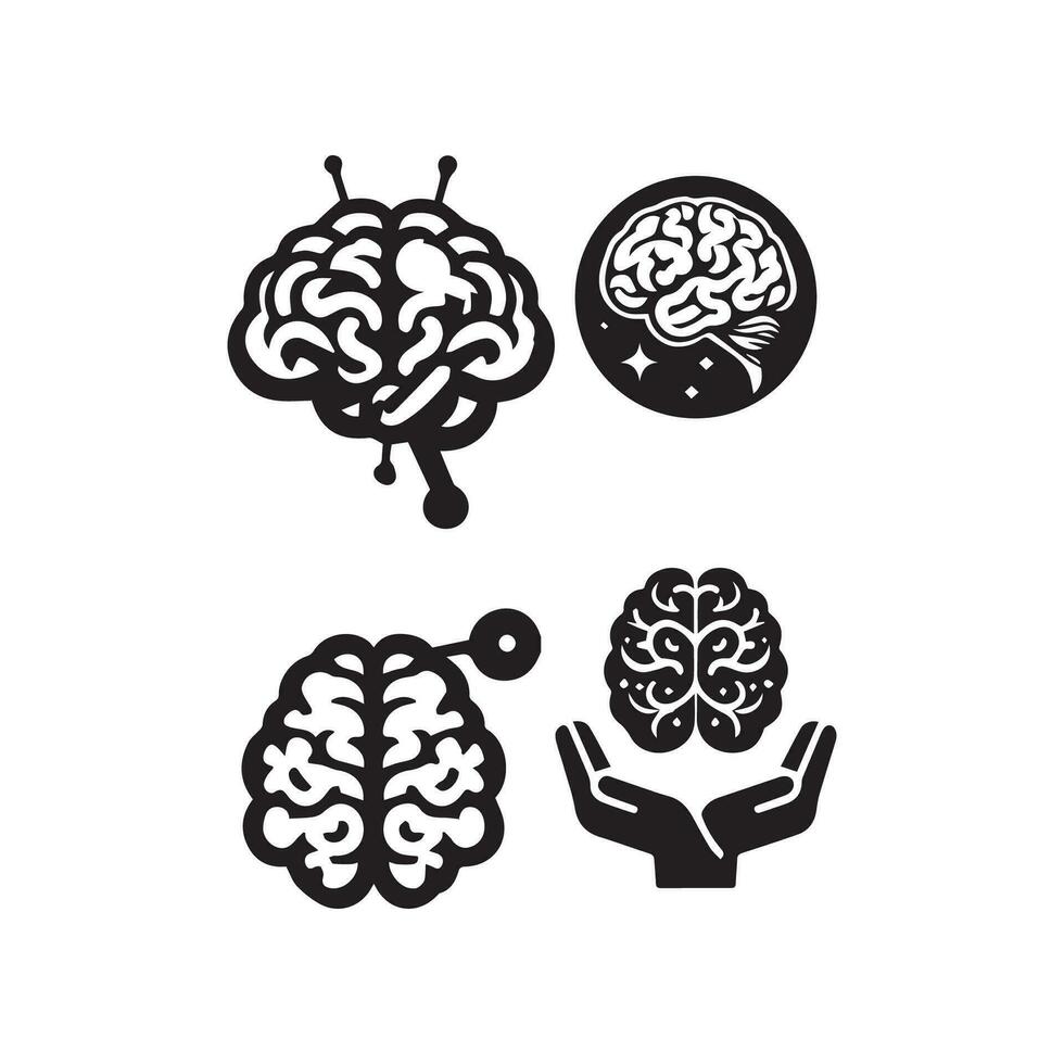 Brain Logo silhouette design vector template. Brainstorm think idea Logotype concept icon.