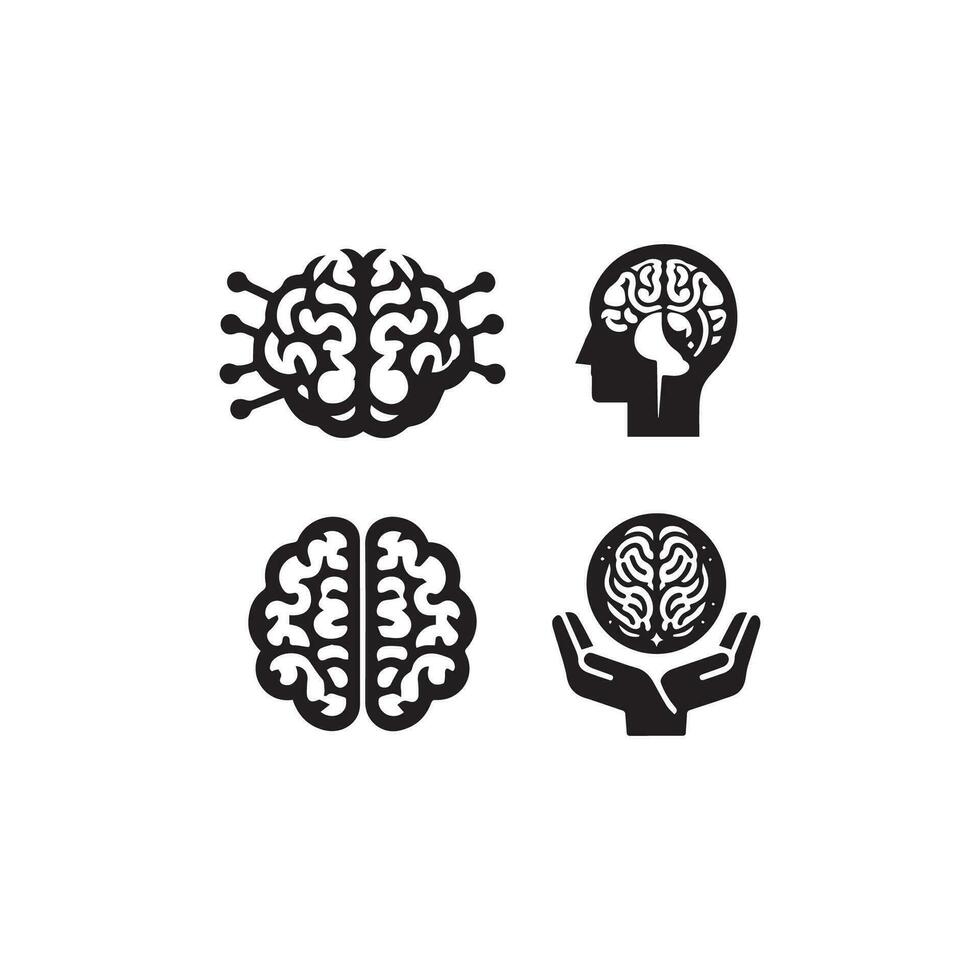 Brain Logo silhouette design vector template. Brainstorm think idea Logotype concept icon.