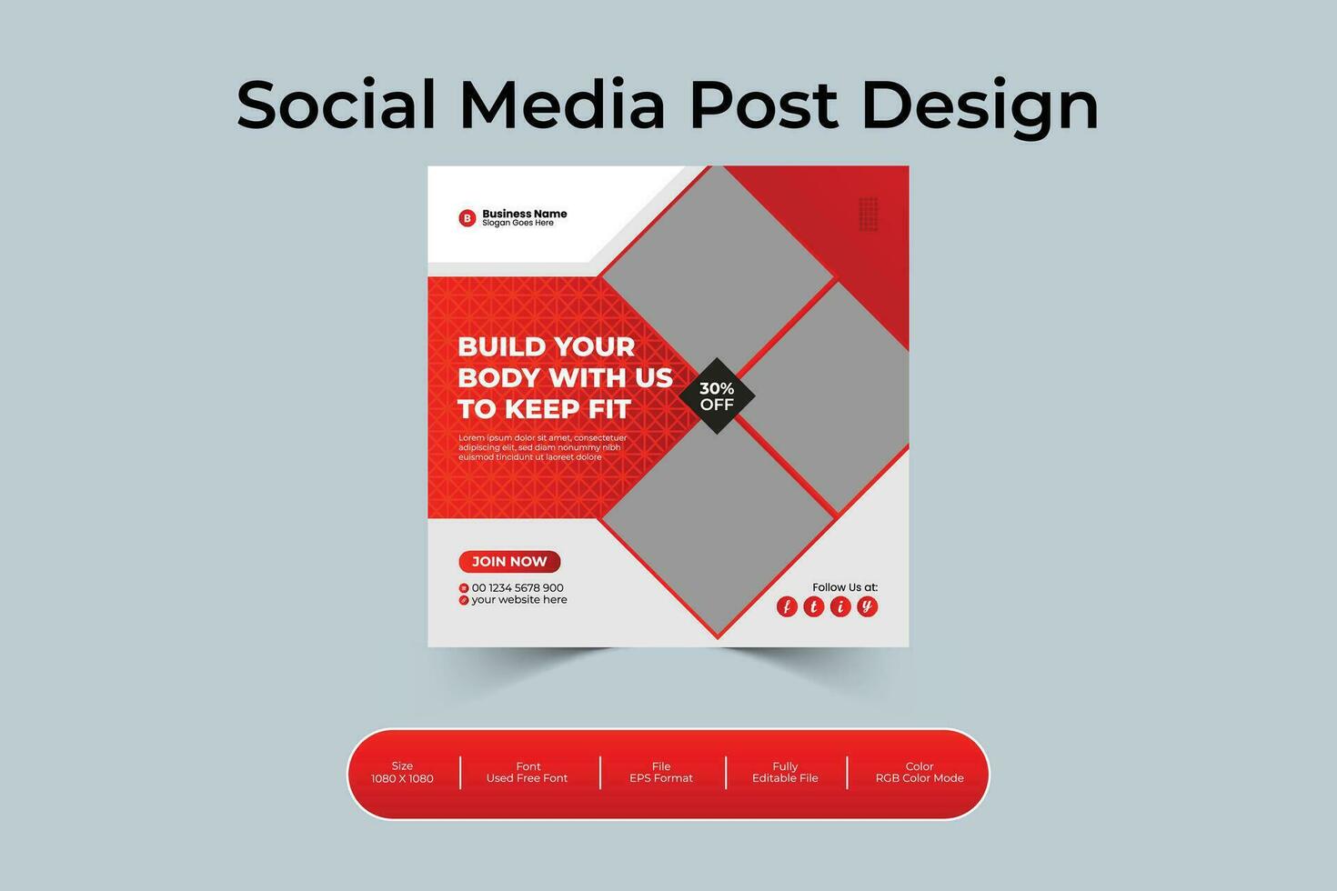 Gym social media post design and square banner with creative, professional, eye catching and modern layout vector