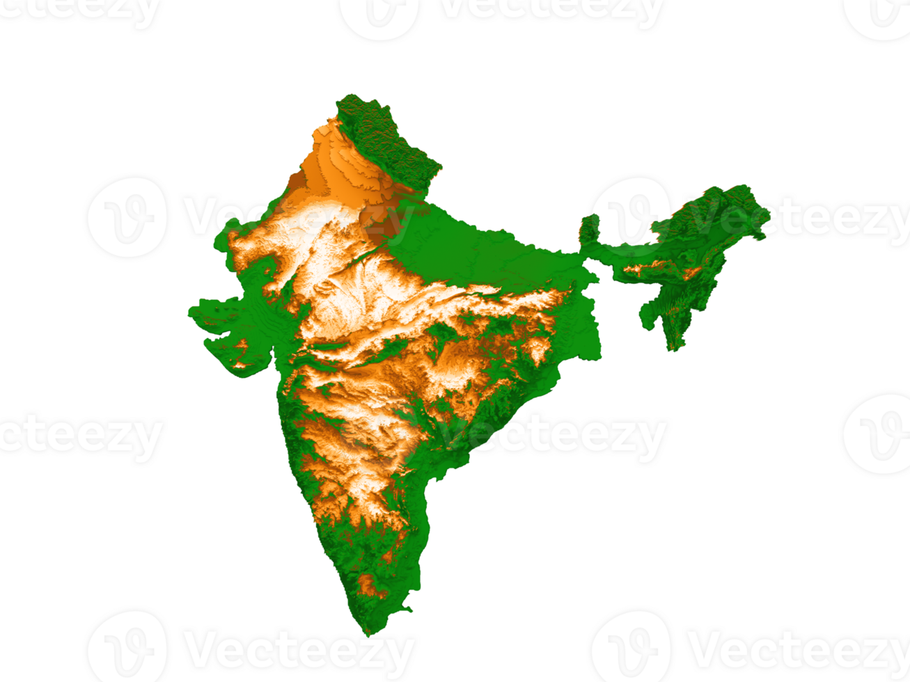 India map with the flag Colors White Green and Orange Shaded relief map 3d illustration png