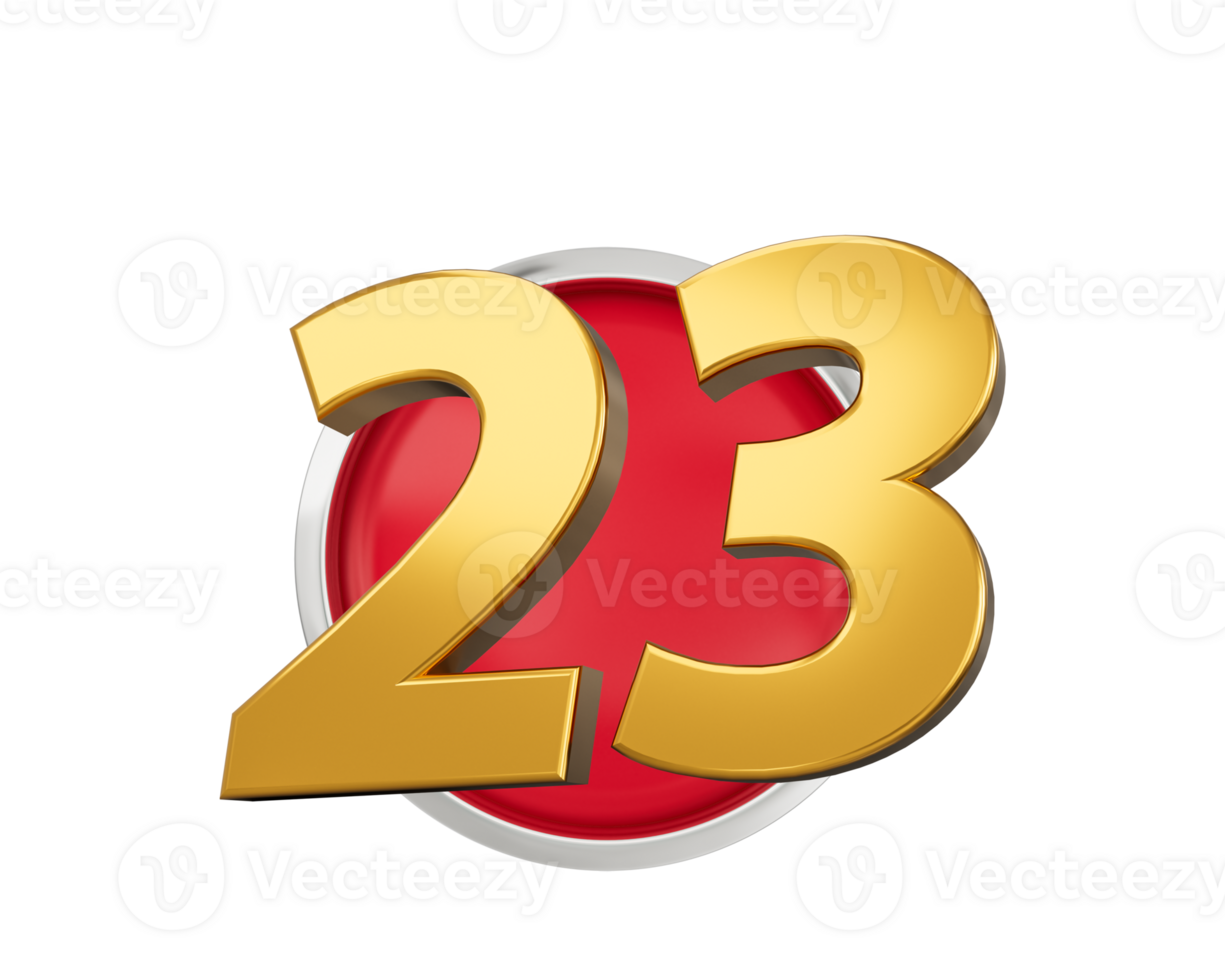 Gold Number 23 Gold Number Twenty Three On Rounded Red Icon, 3d illustration png