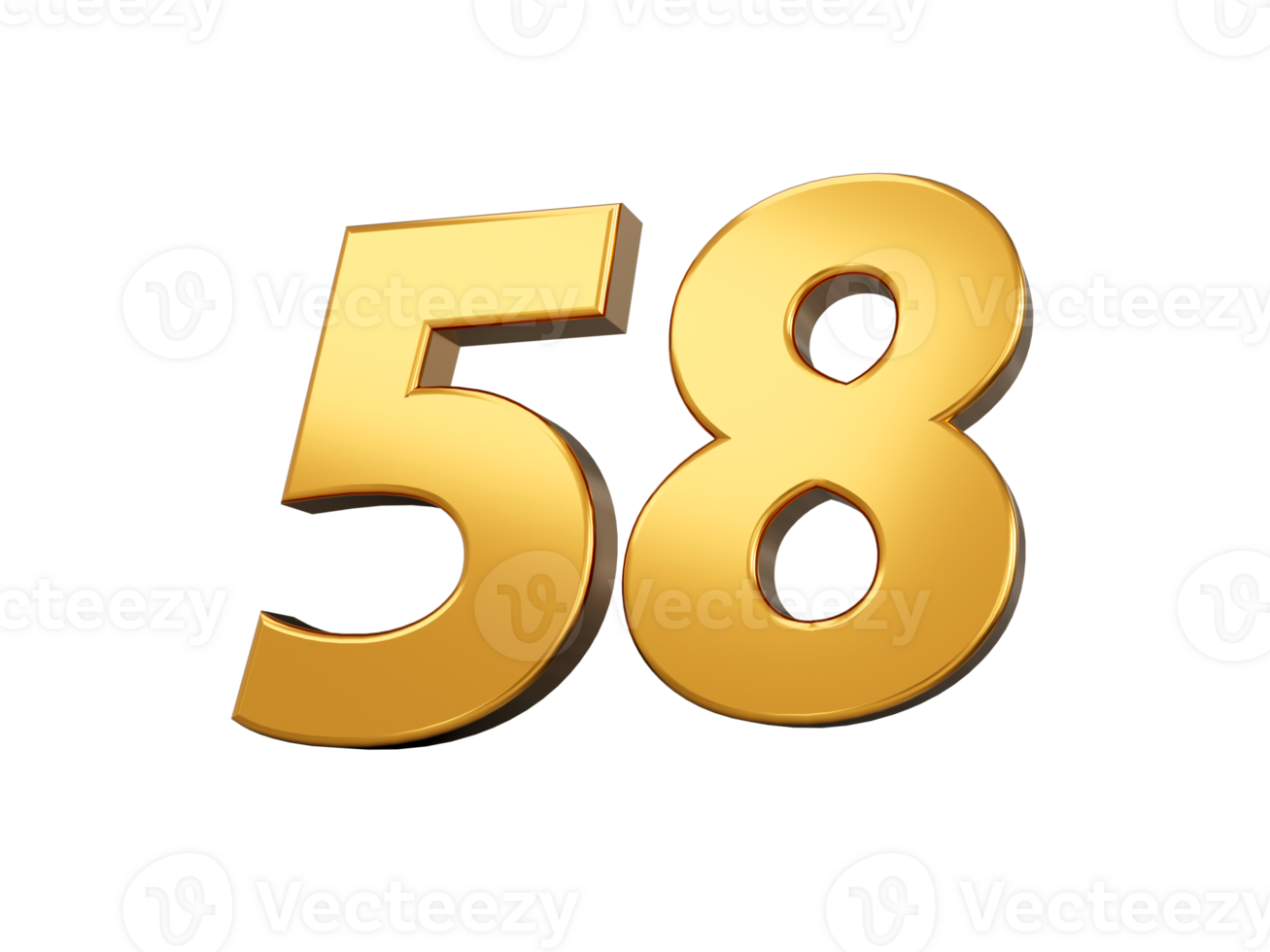 Gold number 58 Fifty eight . shiny 3d number made of gold 3d illustration png