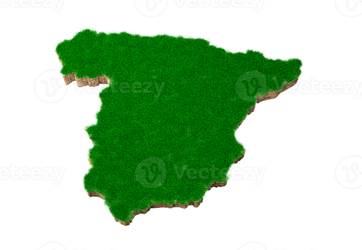 Spain Map soil land geology cross section with green grass and Rock ground texture 3d illustration png
