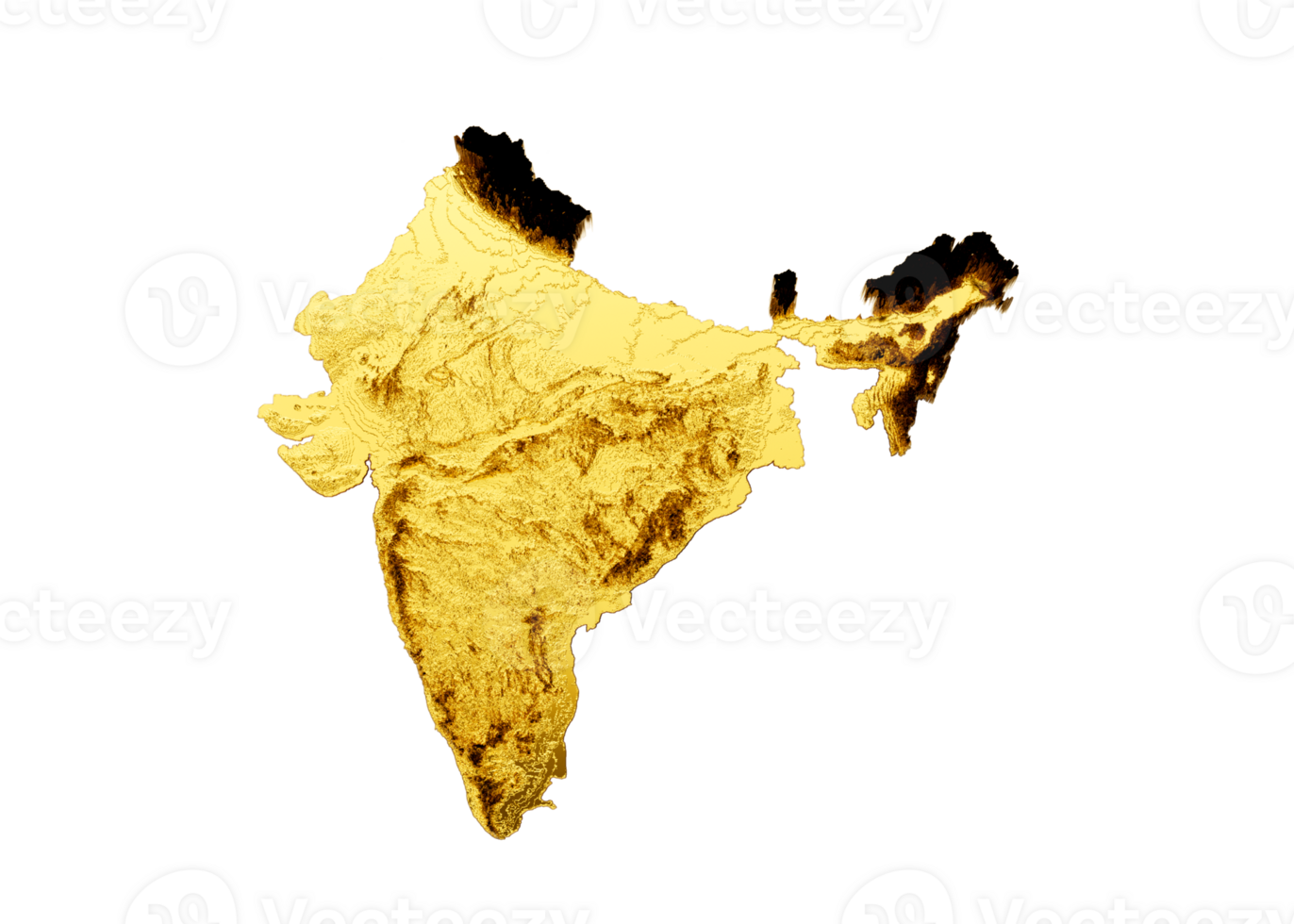 India Map Golden metal Color Height map 3d illustration png