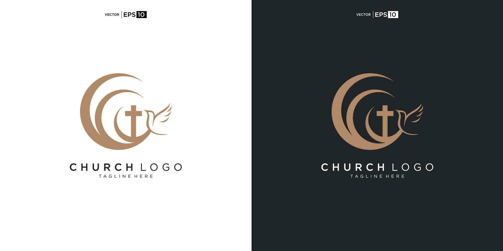 Church logo. Christian symbols. The Cross of Jesus, the fire of the Holy Spirit and the dove. vector