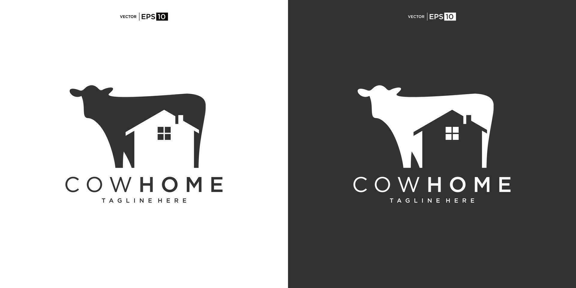 Bull, Cow, Angus, Cattle with House for Home Real Estate Residential Mortgage Apartment Building Logo Design vector
