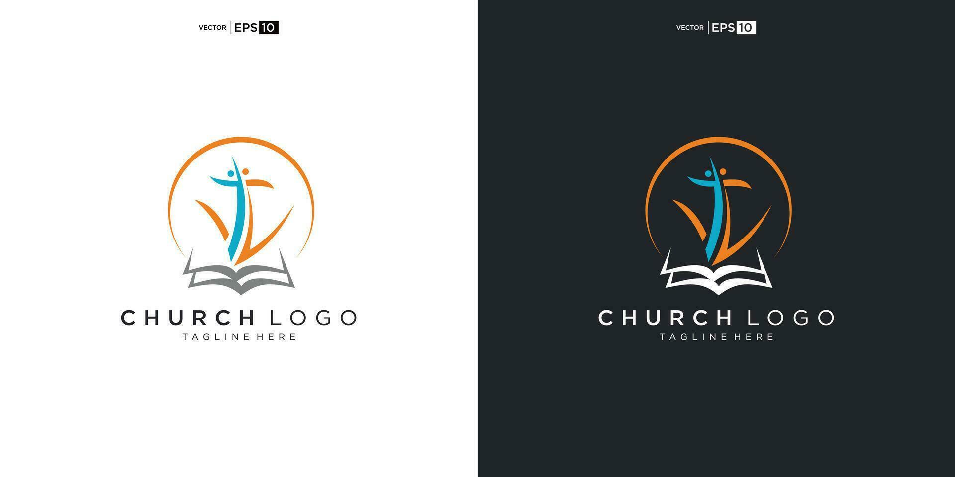 logotipo de la iglesia. simbolos cristianos la cruz de jesus, el fuego del espiritu santo y la paloma. vector